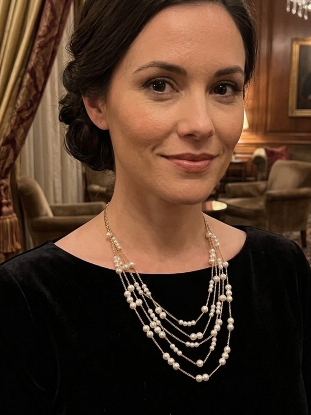 Multi-Strand Pearl Drop Necklace - Gold & Cream